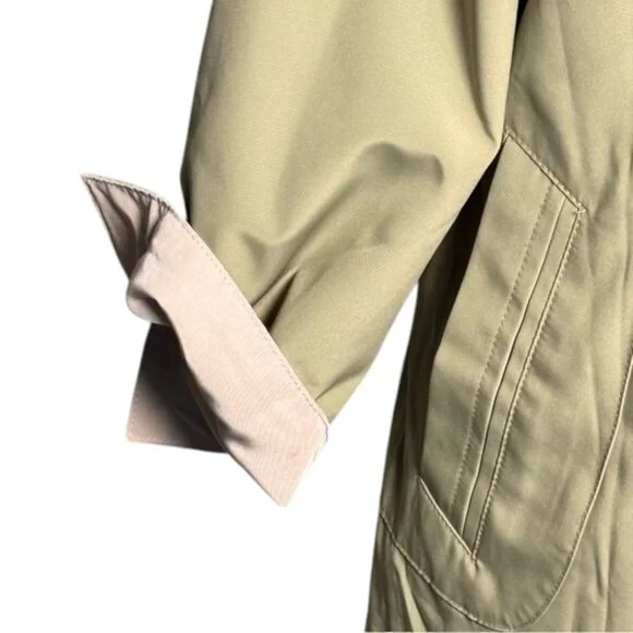 Gallery Sage & Tan Reversible Trench Jacket Small Lightweight Raincoat - Picture 6 of 11